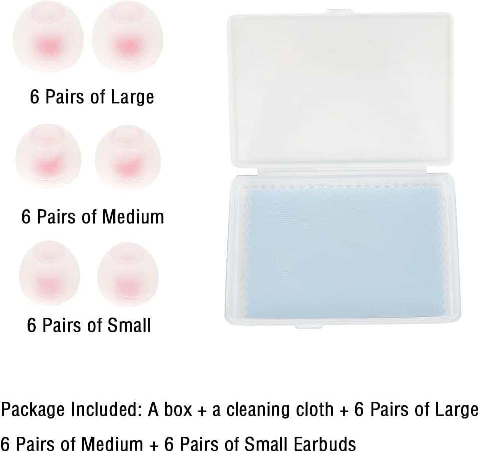 18 Pairs Silicone Earbud Tips Replacement Ear Tips for in- Ear Headphones Eartips (Inner Hole from 3.8mm-5.5mm Earphones) Earbud Replacement Tips Earbud Cap S M L