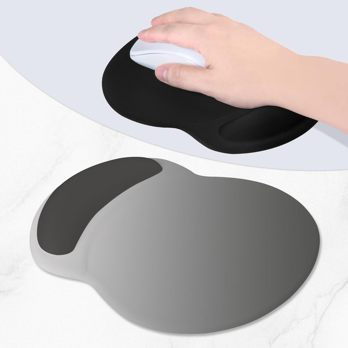ITNRSIIET Ergonomic Mouse Pad with Comfort Gel Wrist Rest, Non-Slip PU Base, Smooth Textured Surface, Reduces Hand Fatigue & Wrist Pain, 8.7 x 7.2 Inch for Office Gaming Home, Gray Gradient