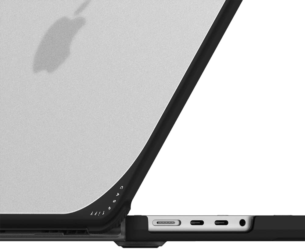 CASETiFY Bounce MacBook Pro 16-inch (M3/M4) Case [Enhanced Protective Corner Design/Ventilation Cutouts/Anti-Slip Grip] - Cute Clouds by Eggsdoodz - Clear Black
