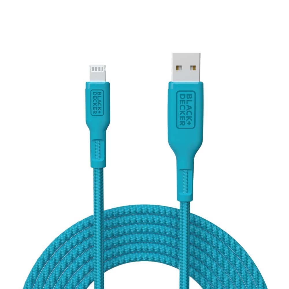 BLACK+DECKER Lightning to USB Cable - Fast Compatible iPhone Lightning Cable - Durable Braided iPhone Charger Cord - for Travel and Daily Use - Multiple Color + Length Options - 9ft