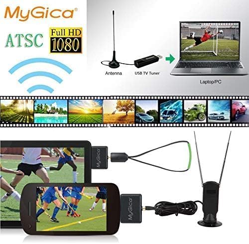 MyGica Mirco USB TV Tuner Card Watching ATSC Digital TV Anywhere Freeview HD TV Receiver Recast Wireless HDTV Stick Tuner Adapter USB TV Antenna for Android Phone Tablet PC Pad No Internet Need