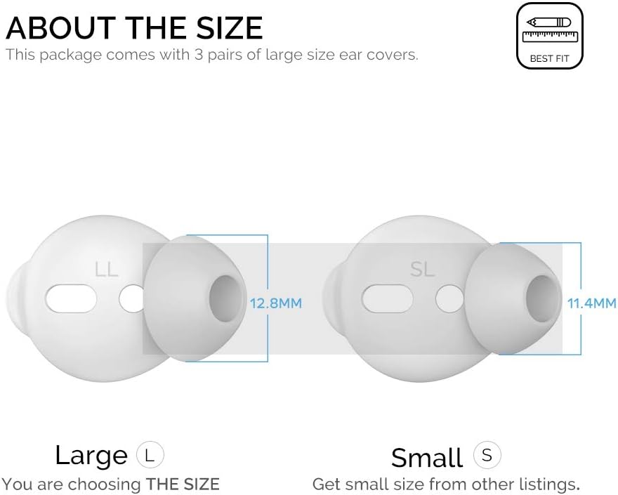 AhaStyle 3 Pairs Ear Tips Silicone Earbuds Cover [Not Fit in The Charging Case] Compatible with AirPods(3 Pairs Large, White)