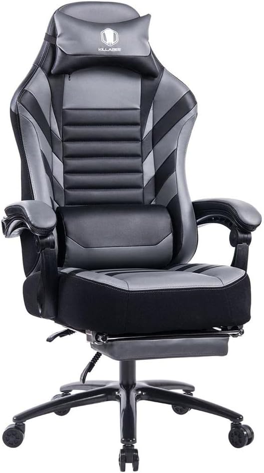 Comfort Redefined: Grey PU Adjustable Swivel Racing Office Chair - Ergonomic Design for Gamers &amp Work!