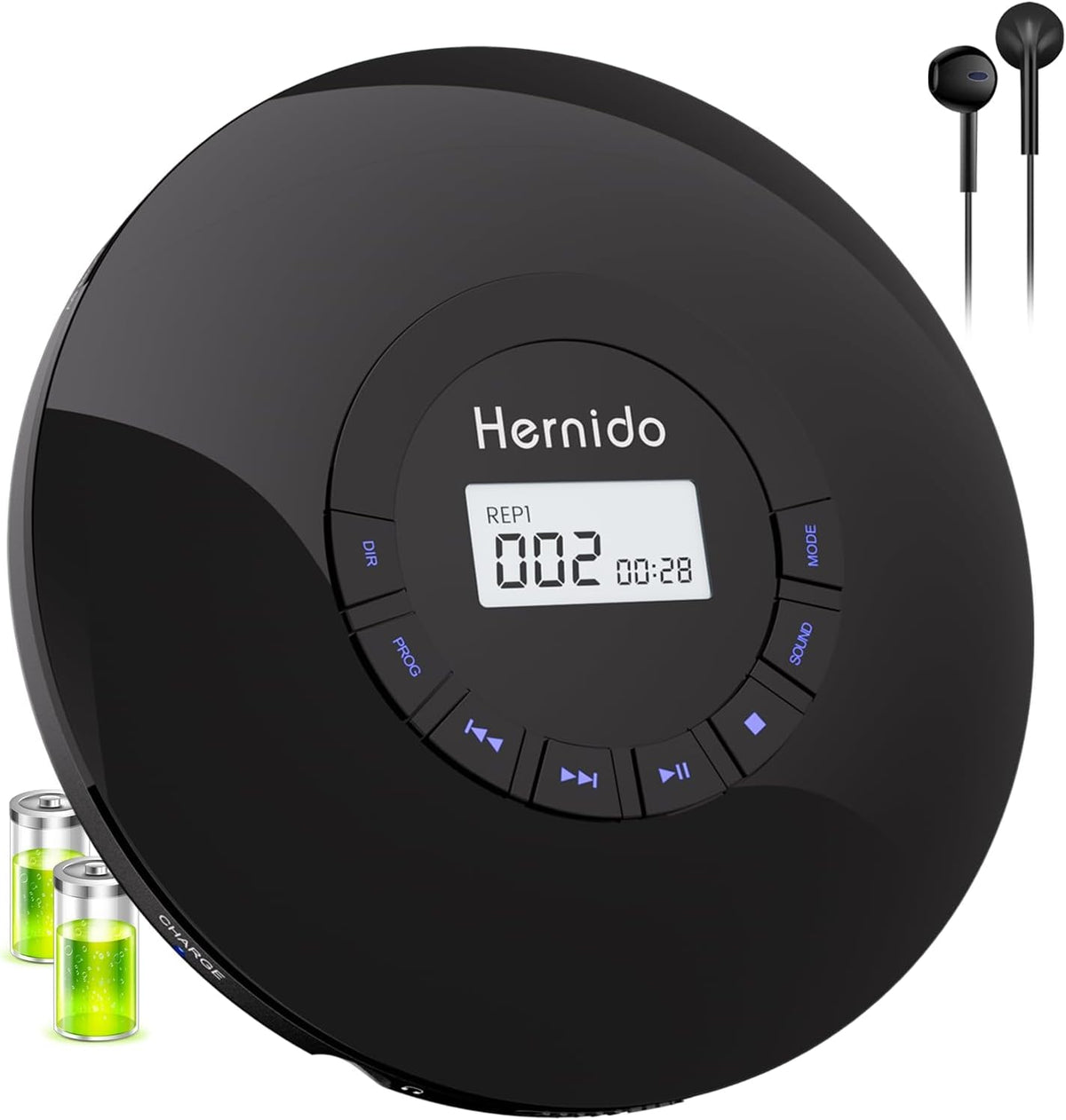 Hernido 5 Discman Portable CD Player with Headphone, Rechargeable CD Player for car, Compact CD Walkman with EQ Sounds