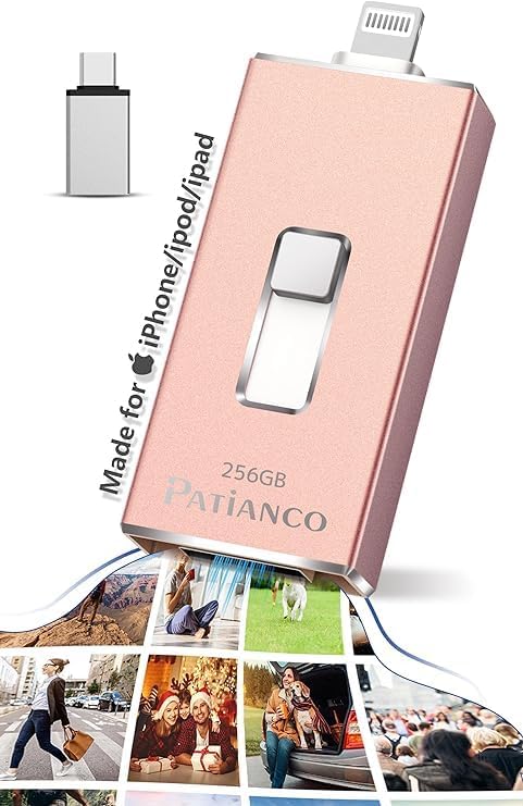 Photo Stick Apple MFi Certified for iPhone 256GB, USB Flash Drive for iPhone Thumb Drive, iPhone-Memory-Stick for iPad/iPhone/Computer Picture Keeper Portable Hard Drive Pink