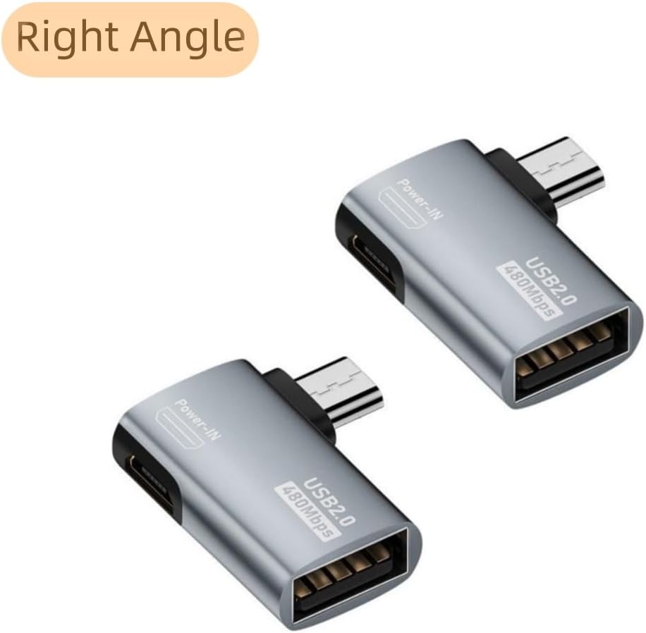 Powered Right Angle USB 2.0 Micro Male to USB Female Host OTG Adapter for Samsung, Firestick，PS Classic，SNES Mini,NES/SNES Classic,Chromecast and More Smartphone or Tablet (2 Pack)