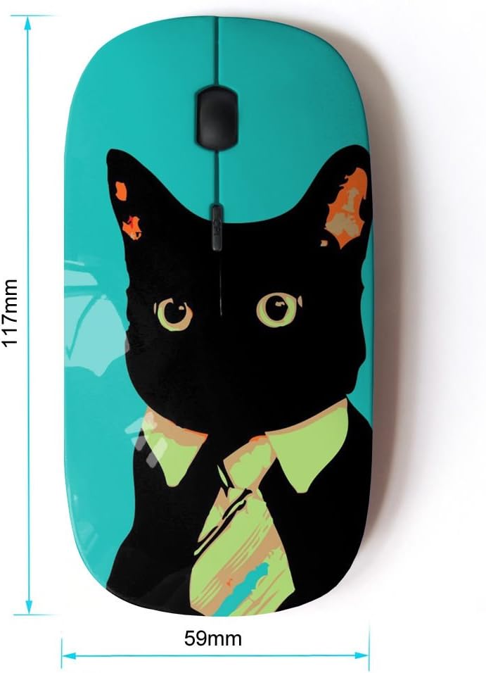 [Optical 2.4G Wireless Mouse] Black Cat Tie Art Style with Red Eyes Neon Feline