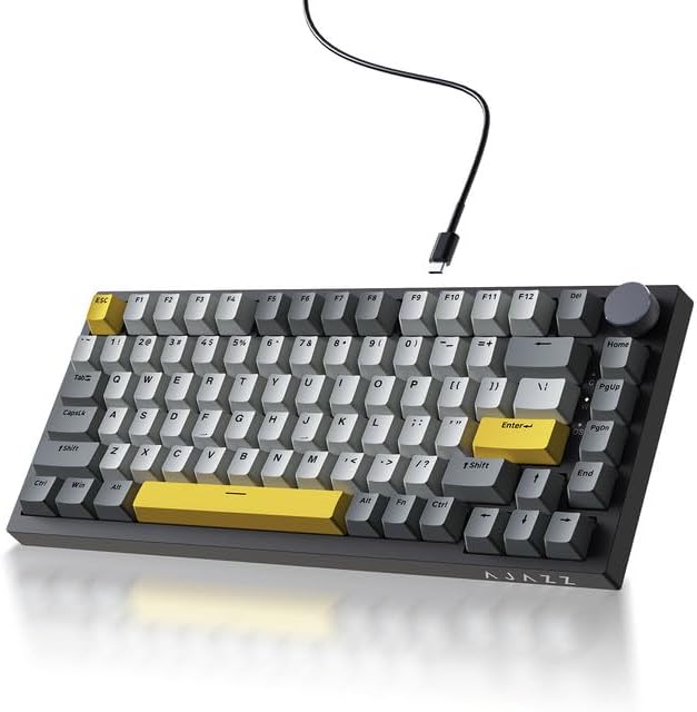 Ajazz AK820 75% Wired Gasket Mechanical Gaming Keyboard with Volume Knob - South Facing LED - PBT Keycaps - Programmable RGB Hot Swap Keyboard