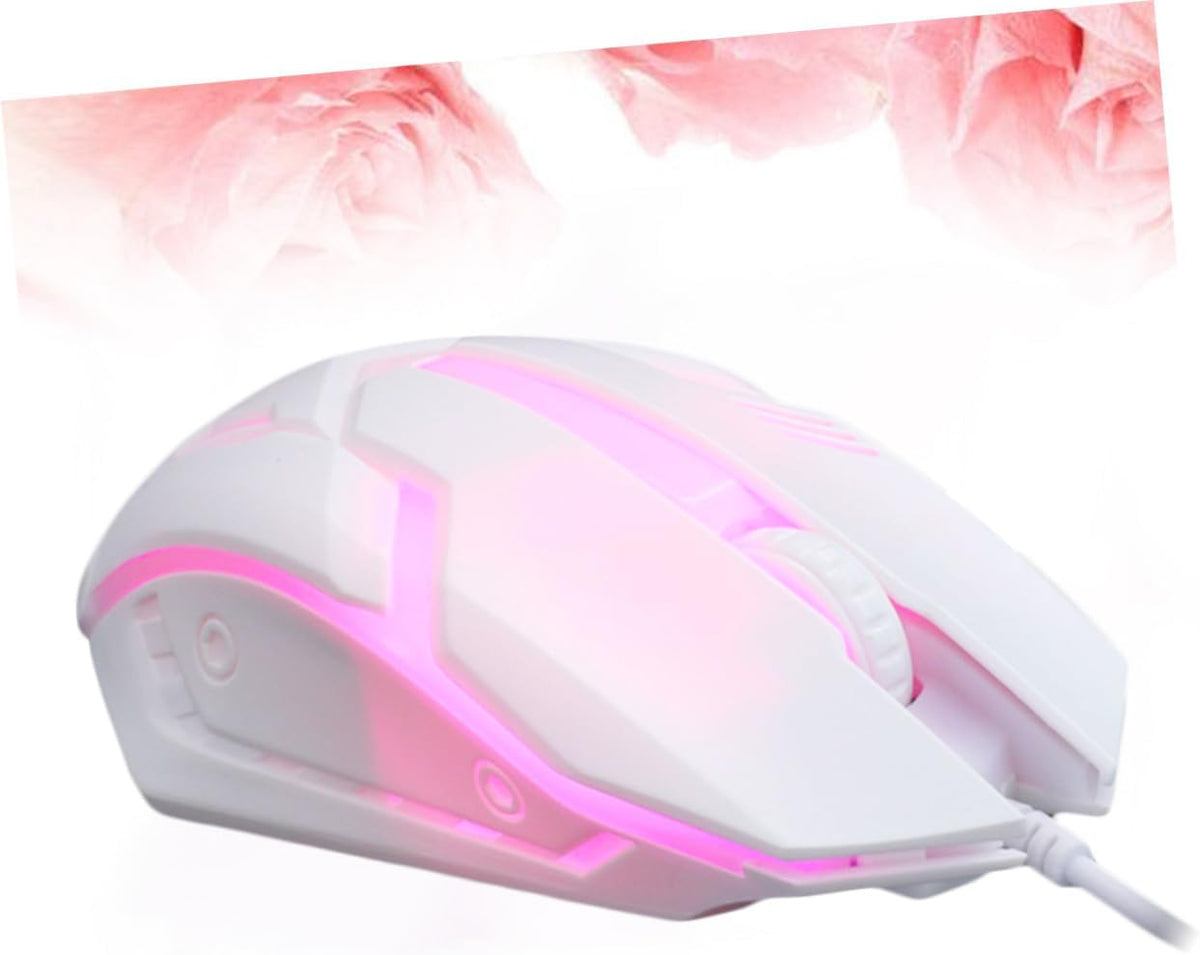 Housoutil White Wired Gaming Mouse USB Backlit Light up Computer Mouse Ergonomic Design for Laptop Desktop Home Dorm