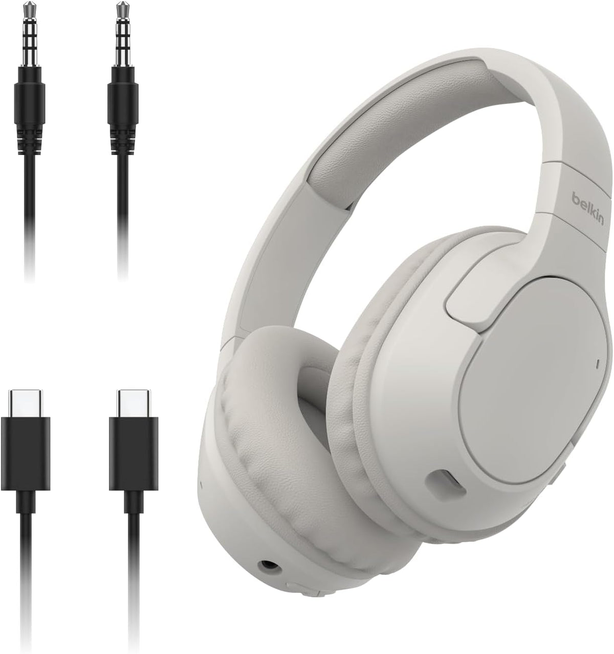 Belkin SoundForm Surround Bluetooth Over-Ear Headphones - Environmental Noise Cancelling Headphones - Wireless w/ 60H Playtime & Soft Ear Cups for iPhone, Galaxy, iPad, Travel, Home, or Office - Sand