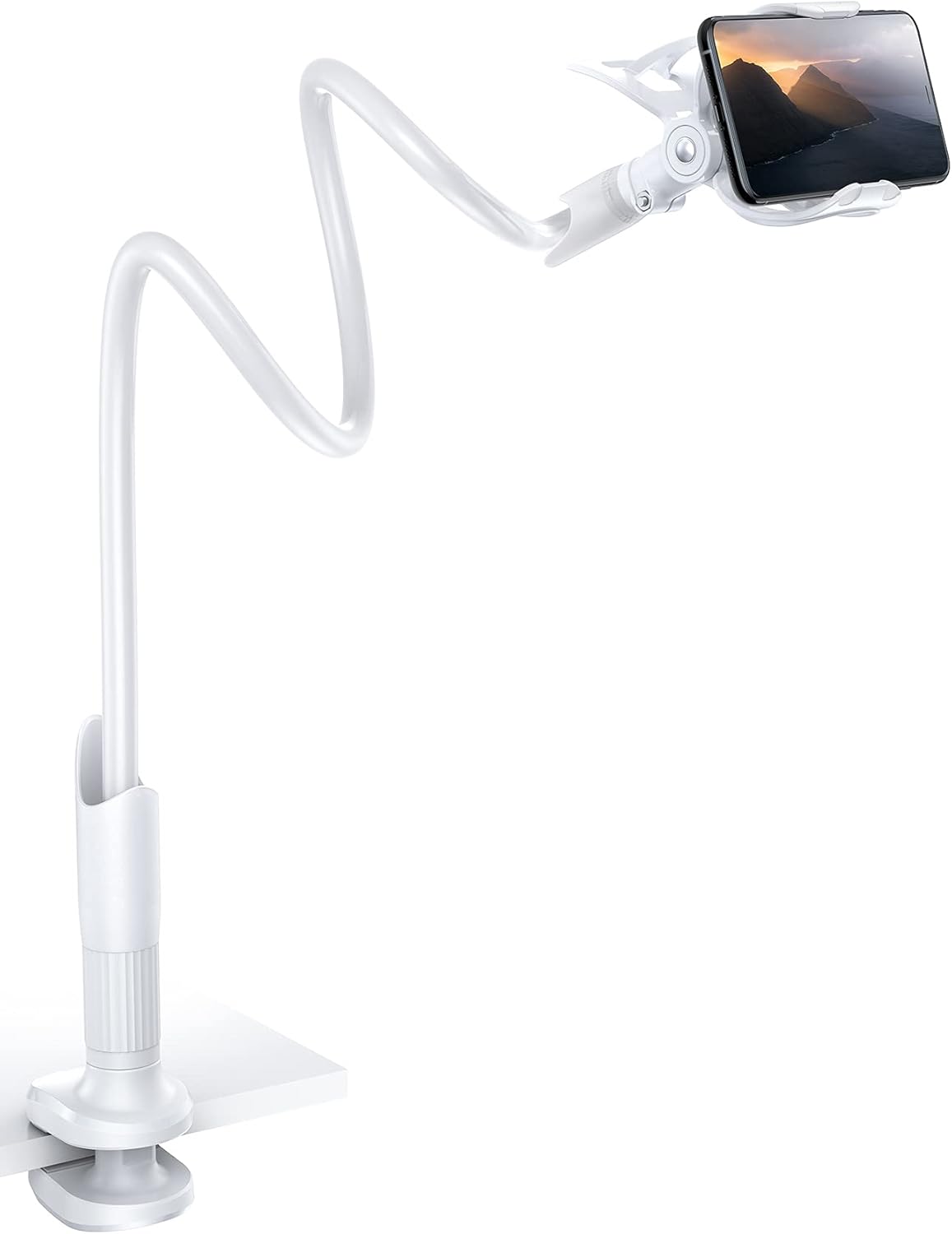 Lamicall Phone Holder, Gooseneck Mount, Compatible with 4-7'' Smartphones and Desktops, Adjustable Arm and Non-Slip Base, Easy to Install and Use