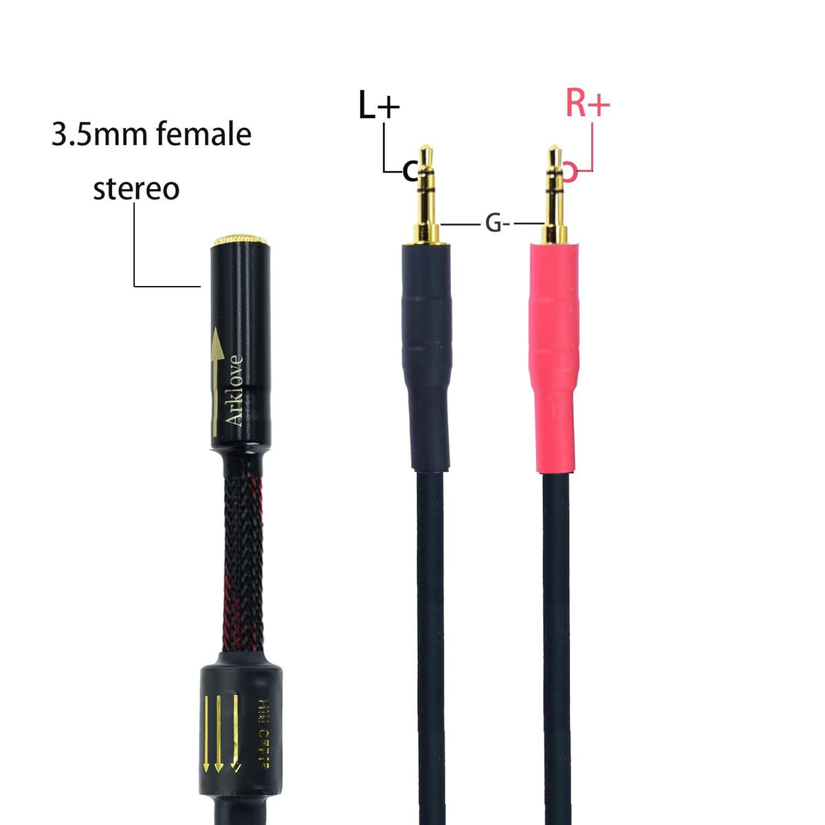 Arklove 15ft Shielded 1/8" aux Input 3.5mm Female to 2X 3.5 Output Splitter Stereo Audio Video Cable Out 3.5 Male to Two 3.5 Male in Dual Speaker Cord 24k Gold Plated Cord