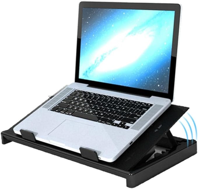 USB Laptop Cooling Pad Adjustable Height Five Quiet Fans -Skid Design Dual USB Ports Optimized Heat Dissipation for Laptops Black
