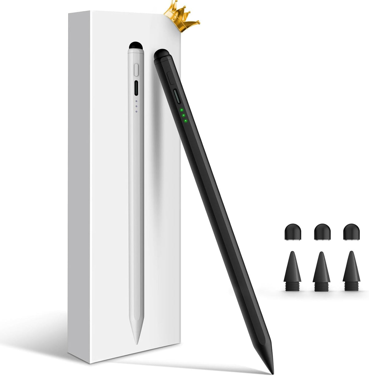 Stylus Pen for iPad, Dual-Tip 13 mins Fast Charge Pencil for Apple, Palm Rejection, Tilt Sensitivity, Compatible w/iPad 6/7/8/9/10, Pro 11/12.9in/M4, Air 3/4/5/M2, Mini 5/6 - Black