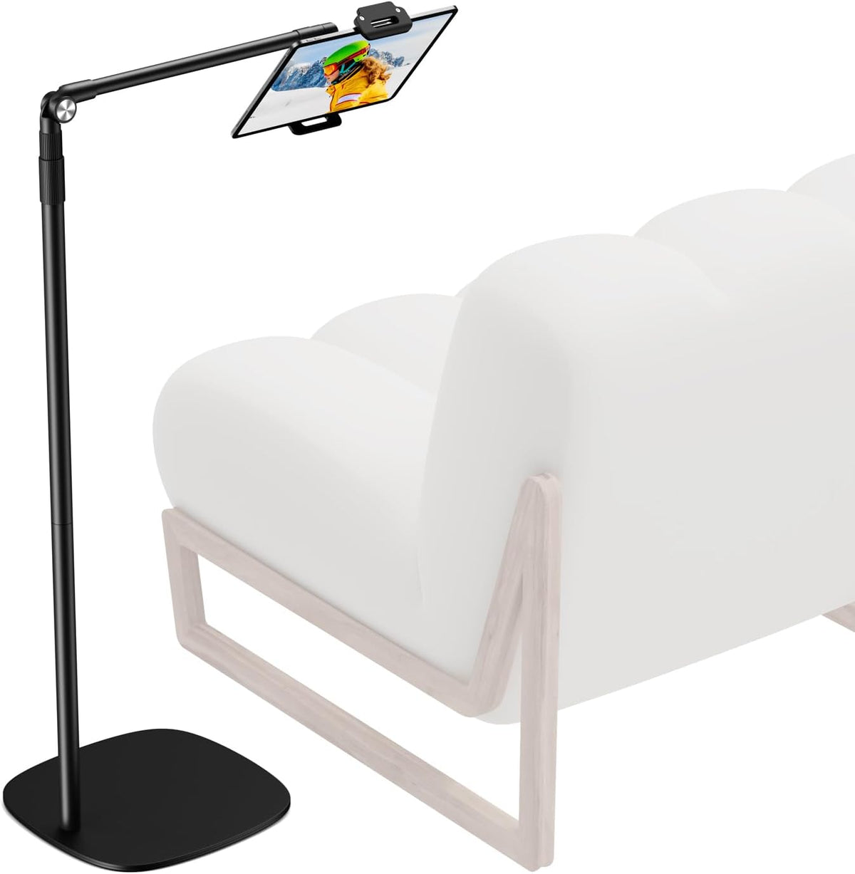 elitehood iPad Stand Floor, Height Adjustable Tablet Floor Stand with Heavy Base, 360° Rotatable Kinlde Holder for Reading in Bed, Fit 4.7''-13'' iPad mini Air Pro, Galaxy Tab, Kindle and Cell Phone