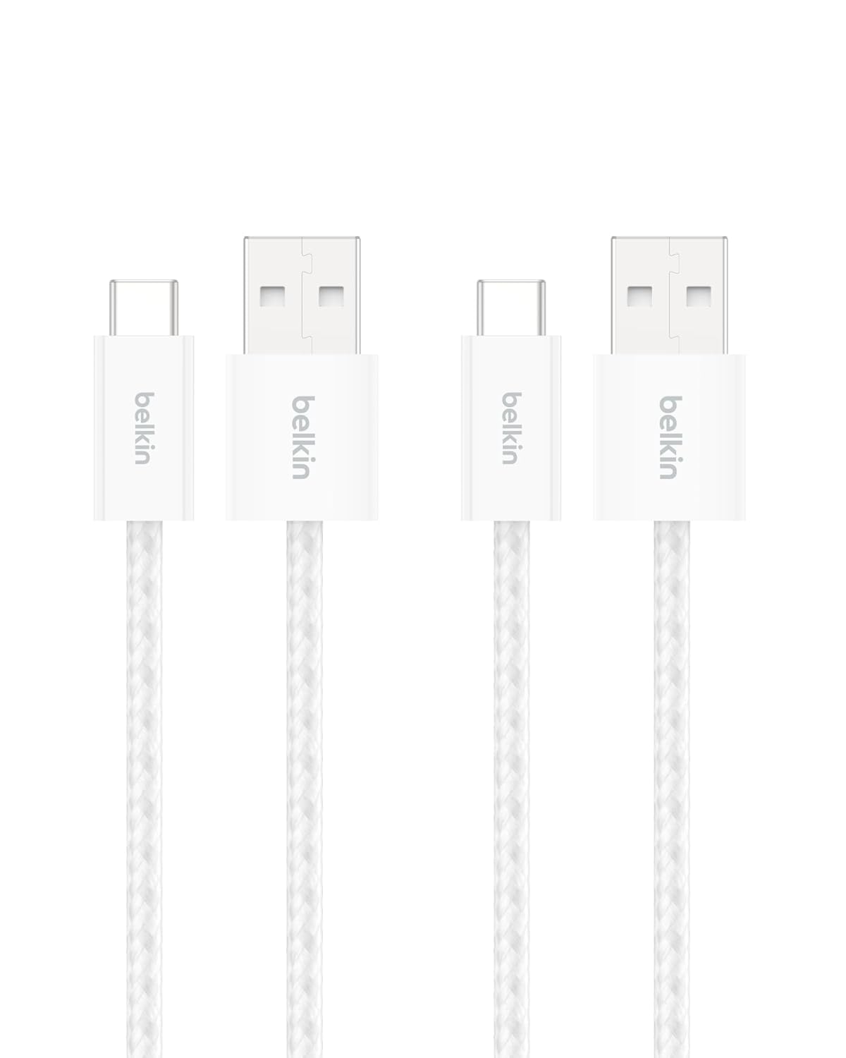 Belkin USB A to USB C Cable 2-Pack, 3.3ft, 15W - Type C Charger, iPhone Charger Cord, Soft, Braided, Flexible for iPhone 16 & 15, Galaxy S25, Pixel 9, iPad Pro, Airpods Pro, Switch & More - White