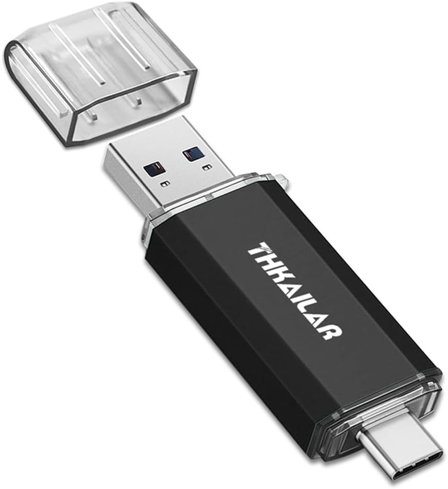 Thkailar USB C Flash Drive 256GB-USB Flash Drive with Type C and Type A 3.1 Port Compatible with Android Phone/PC/Mac Pro-Transfer Data(Black)