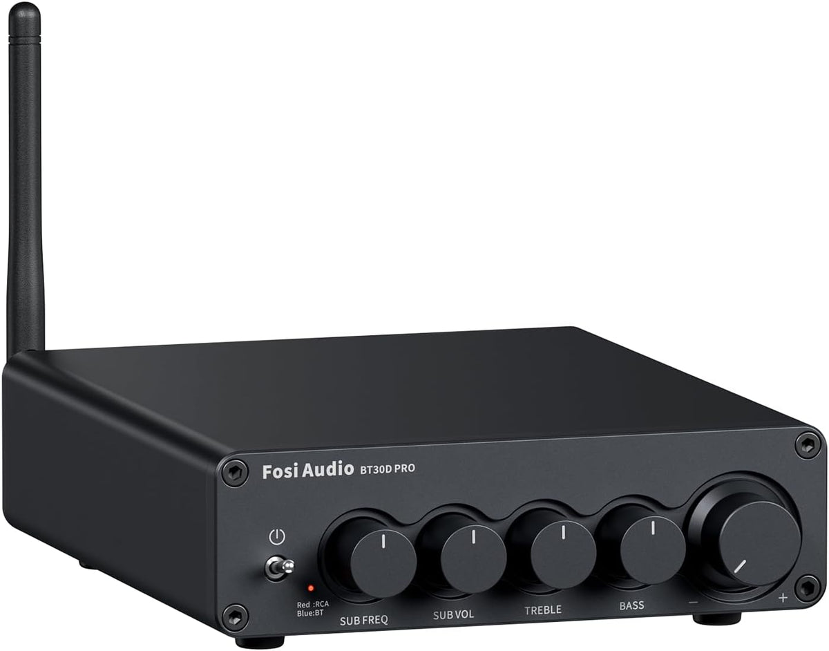 Fosi Audio Bluetooth Subwoofer Amplifier 2.1, BT30D Pro Subwoofer Amp with TPA3255 Chips 165W x2+350W & Bass Treble Control, 2.1 Channel Sub Amplifier for Desktop/Outdoor/Bookshelf Speakers