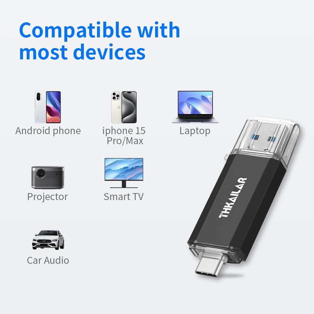 Thkailar USB C Flash Drive 256GB-USB Flash Drive with Type C and Type A 3.1 Port Compatible with Android Phone/PC/Mac Pro-Transfer Data(Black)