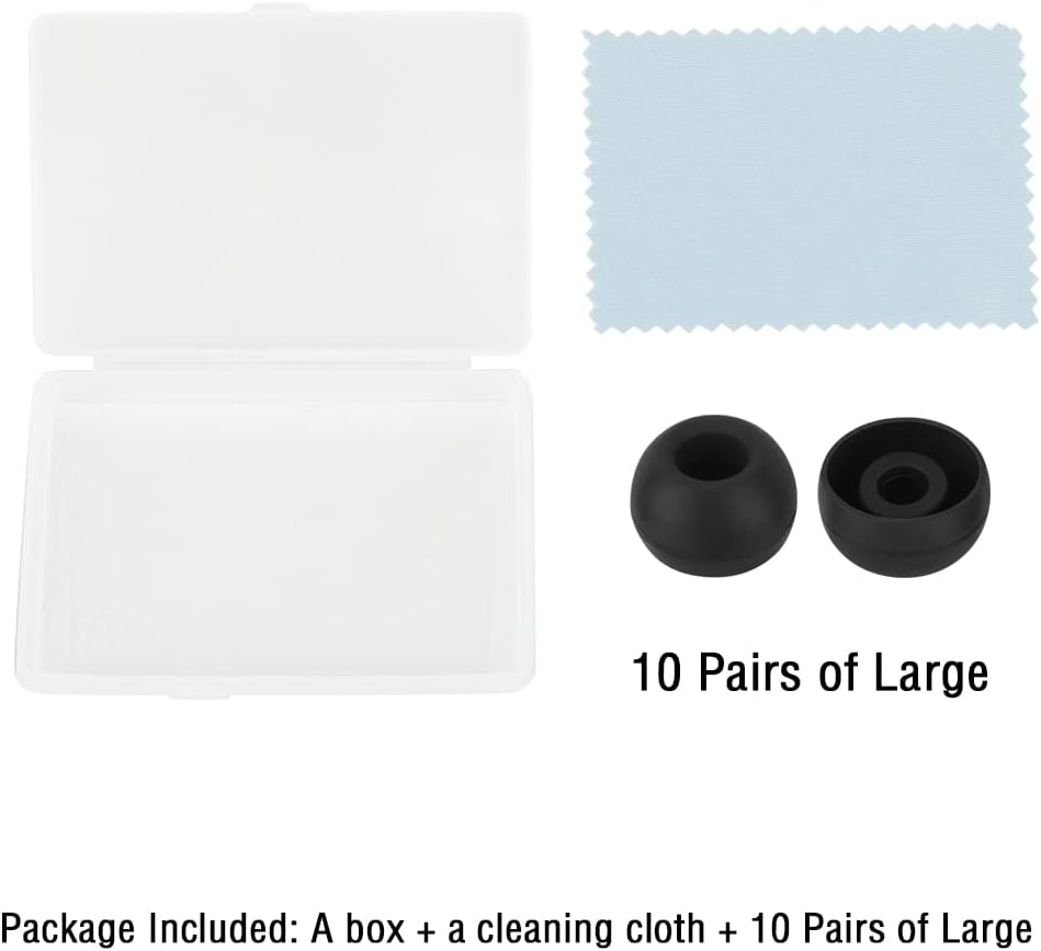 Earbud Replacement Tips - Silicone Earbud Caps for In-Ear Headphones, Black Large 10 Pairs