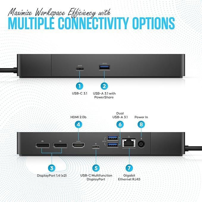 WD19S Dell Docking Station USB-C Dual Monitor with 130W Supply & HDMI Cable (Renewed)