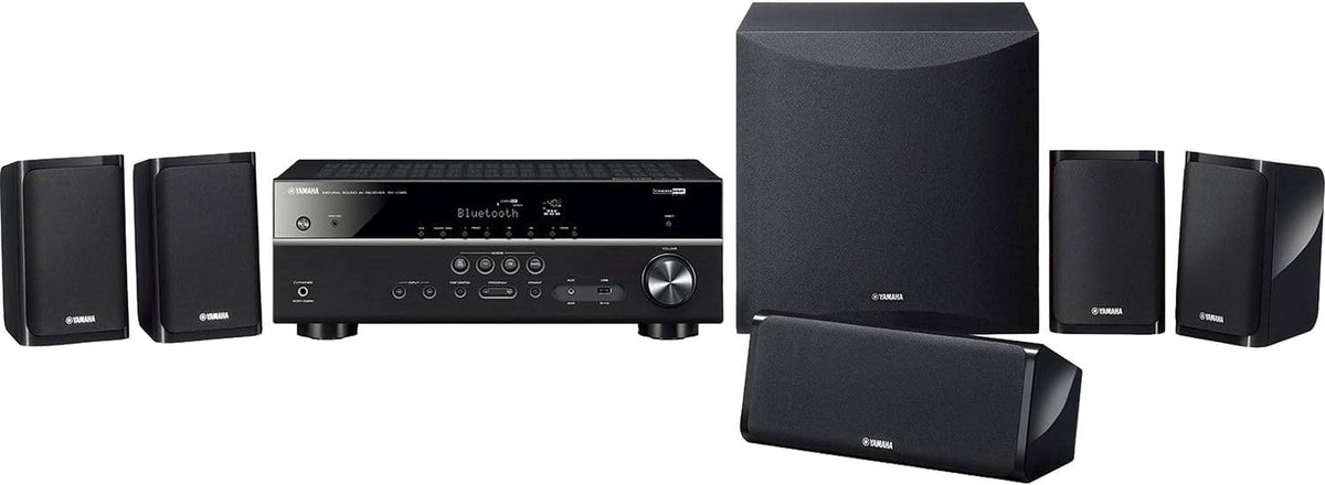 Yamaha Audio YHT-4950U 4K Ultra HD 5.1-Channel Home Theater System with 8" 50W RMS Powered Subwoofer Speakers, True Surround Sound, AV Receiver and Bluetooth Music Streaming Bundle with Accessories