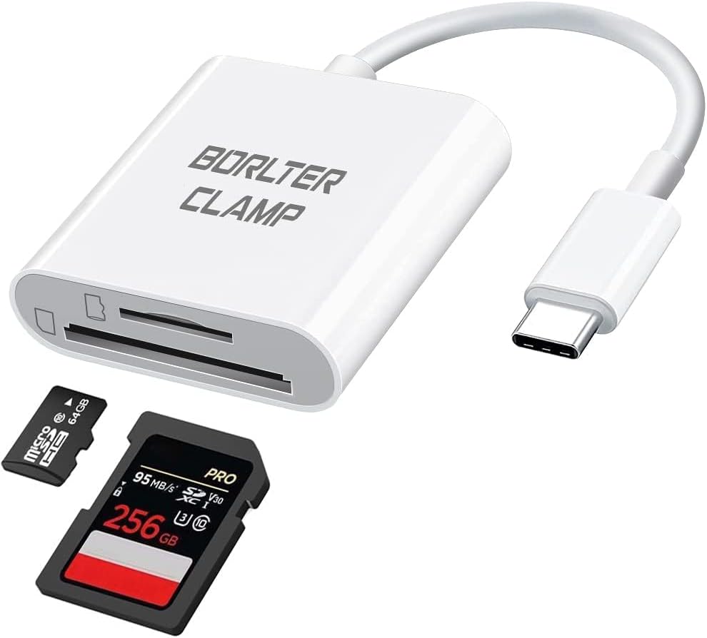 USB C to SD Card Reader, BorlterClamp Type C to SD/Micro SD Memory Card Reader Adapter Compatible with MacBook, Laptops, Tablets, Smartphones