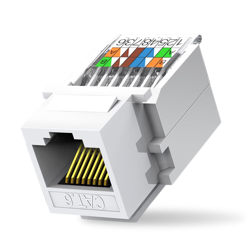 20-Pack Cat6 Tool-Less RJ45 Keystone Jack, No Punch-Down Tool Required Module Coupler (Not Compatible with Patch Panel), White
