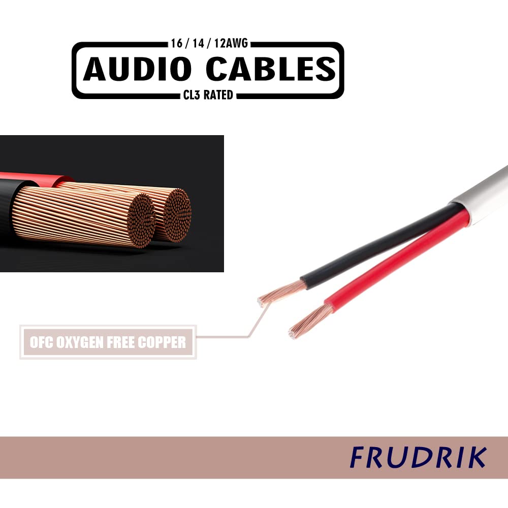 Speaker Wire - 99.9% Oxygen Free Copper – ETL Listed & CL3 Indoor Speaker Cable (16/2White, 100FT)