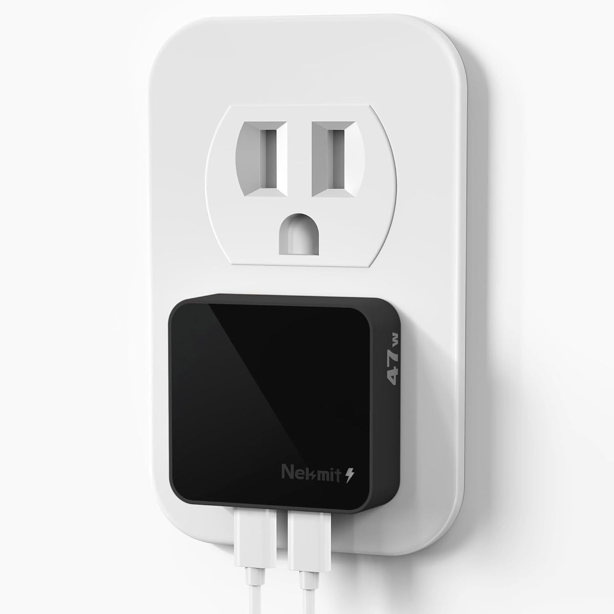 Nekmit Flat USB C Wall Charger, 47W Dual Ports USB C Charger Block, PPS Fast Charging Wall Plug for iPhone 15/15 Pro/15 Pro Max, Galaxy, MacBook Air, iPad, AirPods and More (Black)
