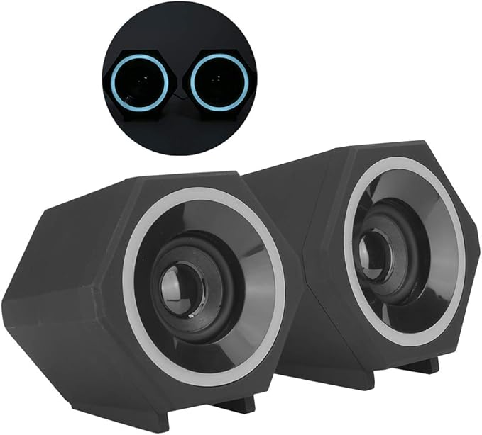 PC Speakers SADA USB Wired Subwoofer Full Range Unit Dynamic Music with Ice Blue Light Small Size High Power for Desktop Laptop Mobile Phone