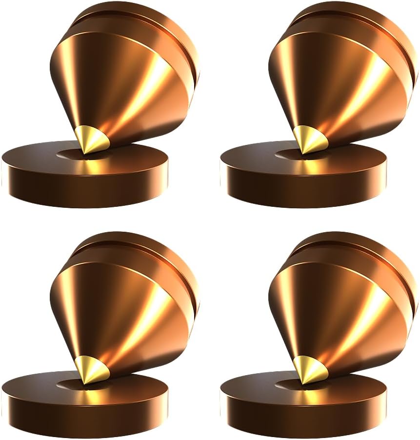 4Pcs Speaker Spikes Floor Protectors Shockproof Speaker Isolation Spikes with Base Pad for Speaker,Subwoofer,Amplifier,Turntable,Recorder CD DAC with 3m Adhesive (Gold)