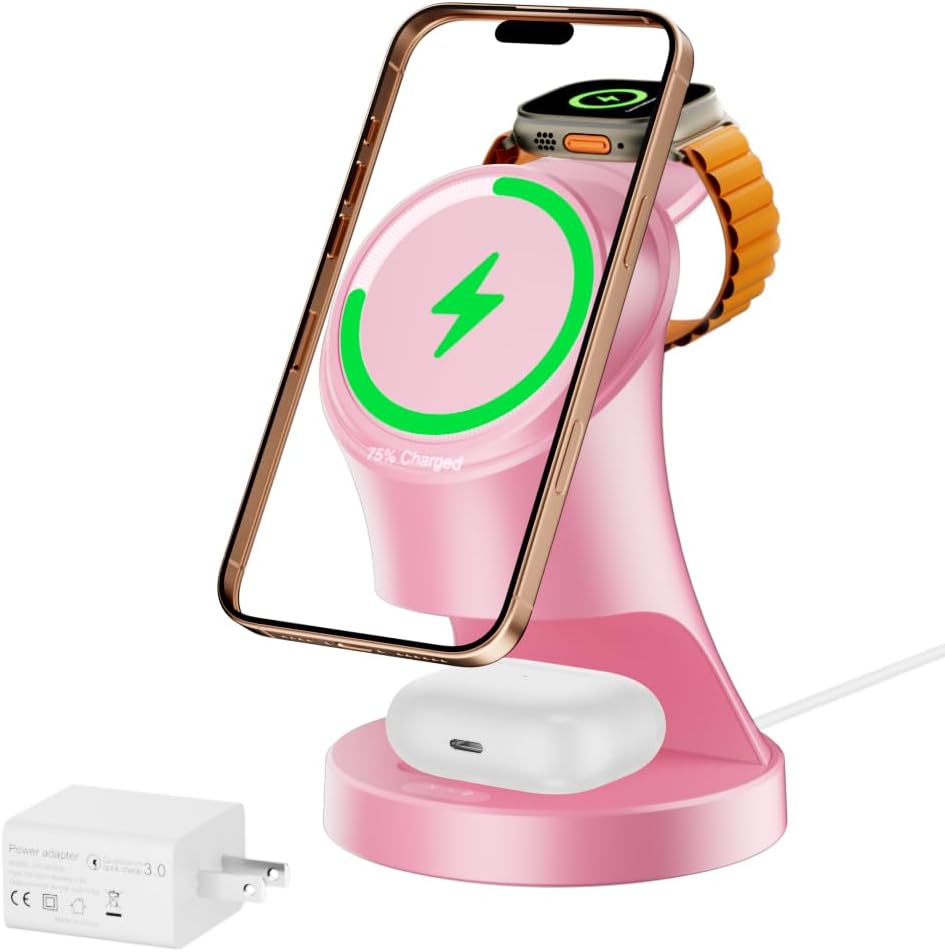 3 in 1 Wireless Charging Station for Apple Devices,Magsafe Charger Stand for IPhone16 15 14 13 12 Pro/Max/Plus/Mini Wireless Charger Station for AirPods 2/3/Pro iWatch Ultra/8/7/SE/6/5/4/3/2