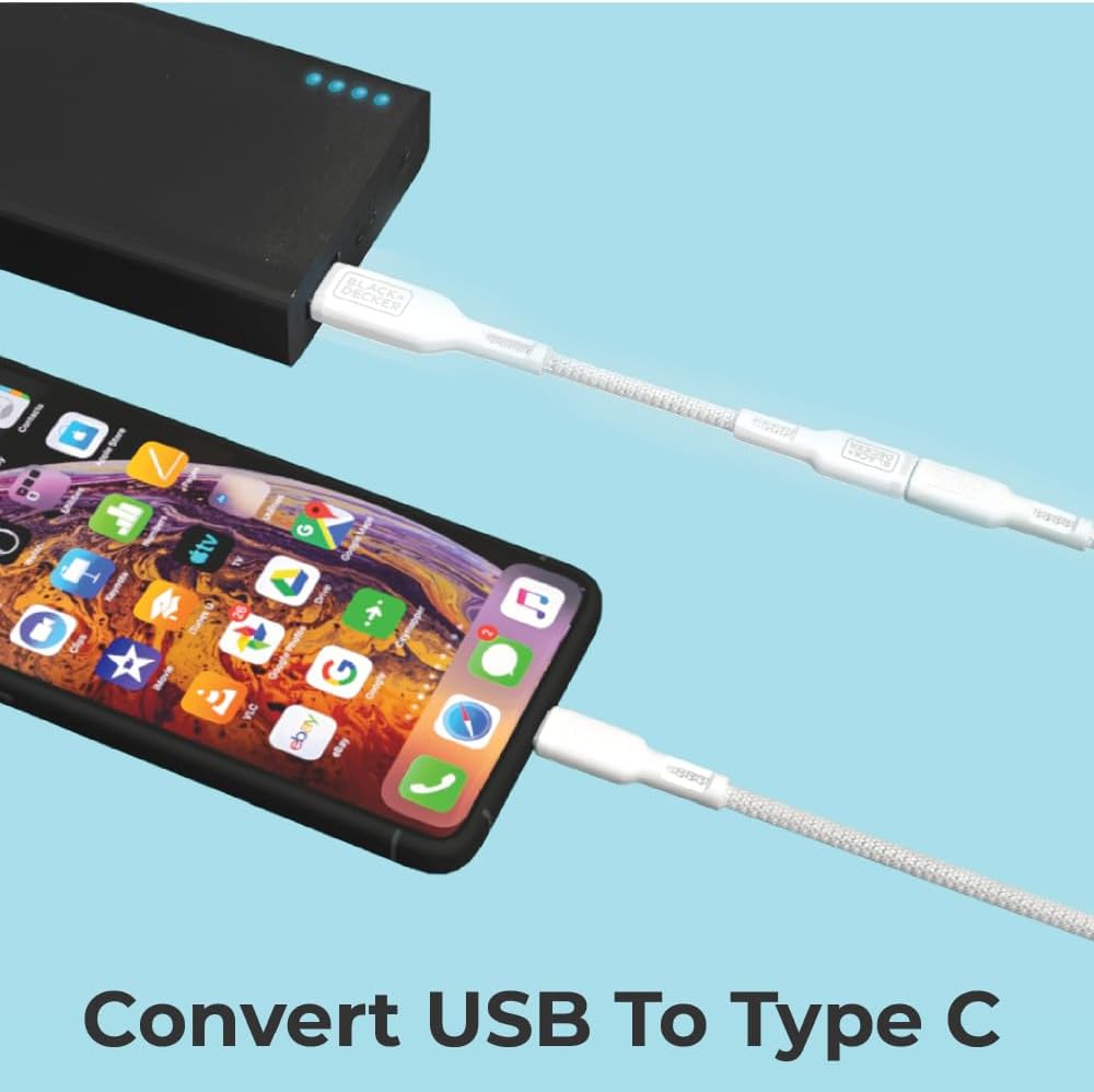 BLACK+DECKER USB C to USB Adapter [2 Pack], Type C Female to USBA Male OTG Cable USBA to USBC Adapter Apple Compatible with MacBook Pro/Air, iPhone 16/15 Series, Samsung Galaxy S24/S23/S22, White