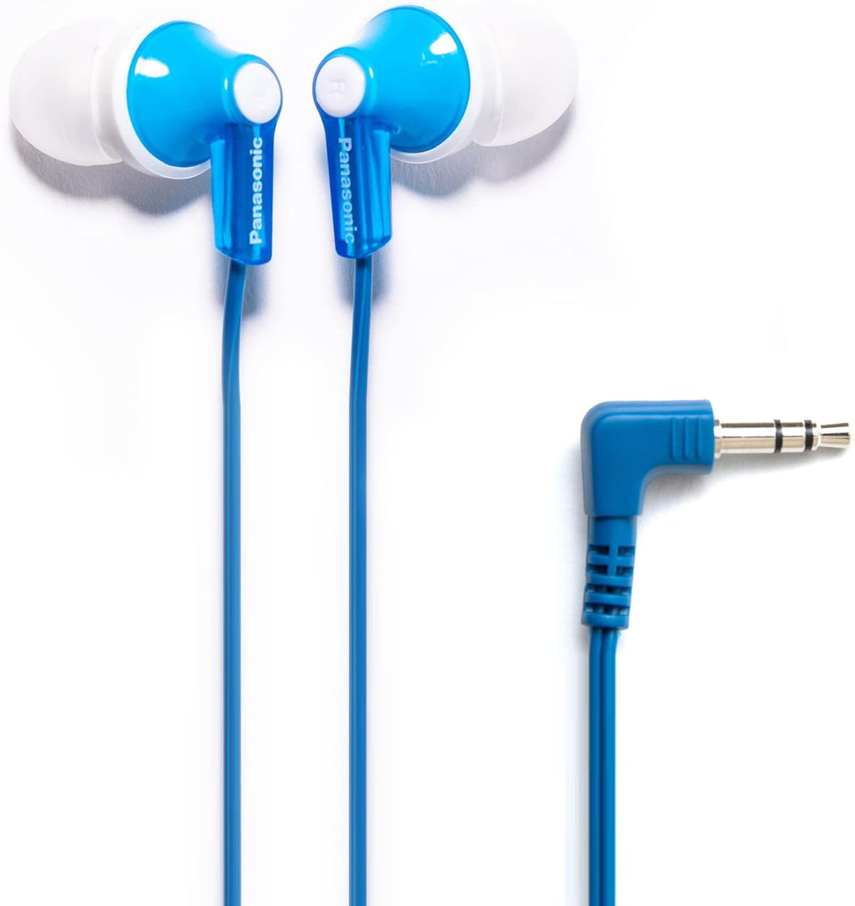 Panasonic ErgoFit Wired Earbuds, In-Ear Headphones with Dynamic Crystal-Clear Sound and Ergonomic Custom-Fit Earpieces (S/M/L), 3.5mm Jack for Phones and Laptops, No Mic - RP-HJE120-A (Blue)