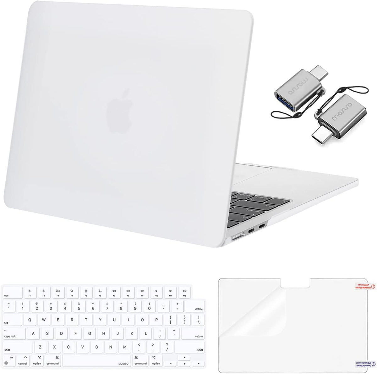 MOSISO Compatible with MacBook Air 13 inch Case 2025 2024 2023 2022 M4 A3240 M3 A3113 M2 A2681, Plastic Hard Shell&Keyboard Cover&Screen Film&Type C for MacBook Air 13.6 inch Case, White