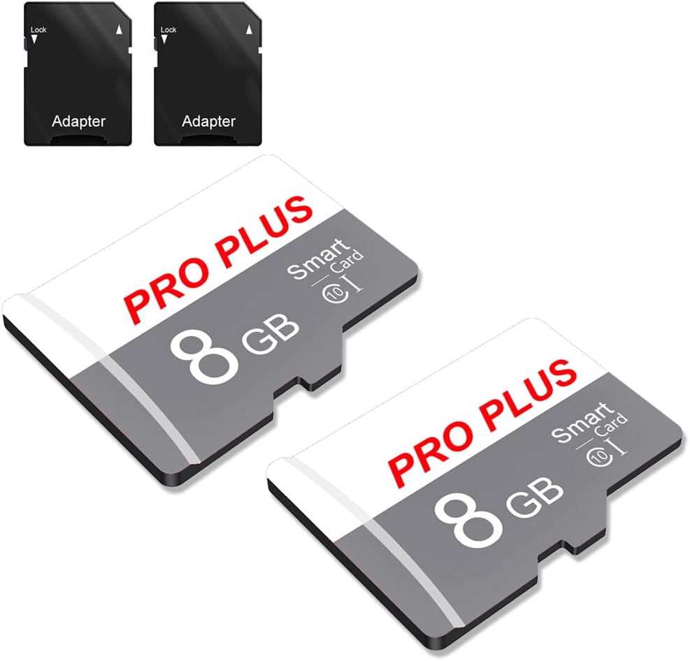 2 Pack TF Card 8GB with Adapter, High Speed Memory Card, UHS-I C10 A1 Memory TF Card for Tablet/Mobile Phone/Camera/Car Audio/Game Console (TF183 White Gray 8GB)