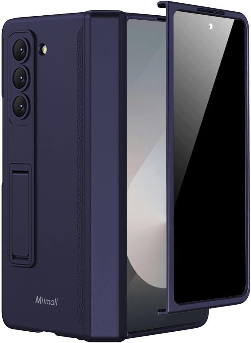Miimall for Z Fold 6 Case with Privacy Screen Protector, [Military Grade Drop Protection] Built-in Adjustable Kickstand & Magnetic Hinge Protection Shockproof Phone Case for Galaxy Z Fold 6 5G Navy