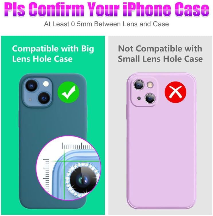 AGVEE 3+3 6 Pack for iPhone 13 6.1 inch / 13 Mini 5.4 inch Camera Lens Cover Protector, Bling Diamond & Bling Glitter Metal Ring 9H Tempered HD Glass Camera Cover Protector Film, Bling-Pink
