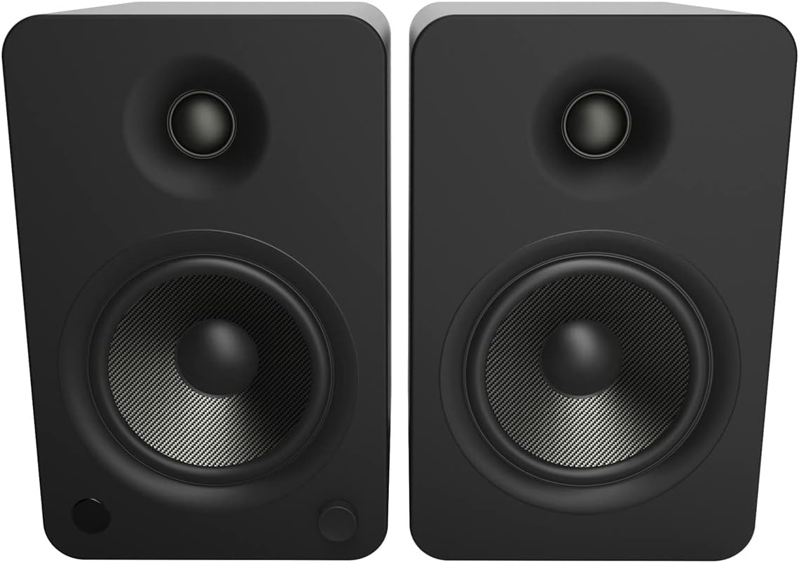 Kanto YU6 Powered Bookshelf Speakers with Bluetooth (Matte Black) with SP9 Desktop Stands (Black)