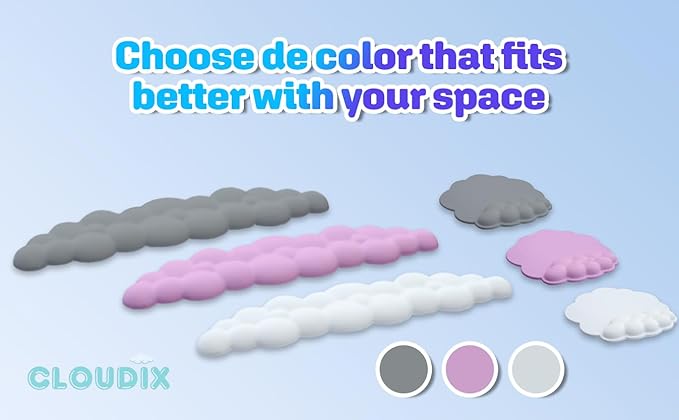 CLOUDIX - Cloud Keyboard Wrist Rest. Set Mouse Pad Phone Holder Tablet Holder Ergonomic Cloud Wrist Pad with Memory Foam Non-Slip Base for Typing Pain Relief Home Office Laptop Gaming (Pink)