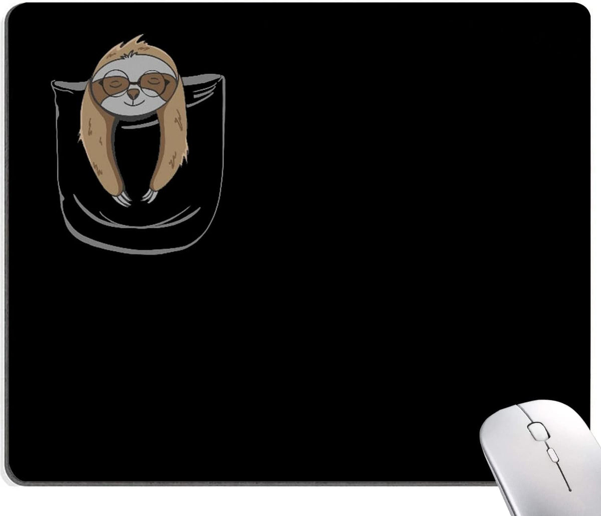 Hokafenle Sloth Mouse Pad - Black With Animal Design, Non-Slip Rubber Base for Desk, Office, Laptop - Cute Square Wireless Mousepad
