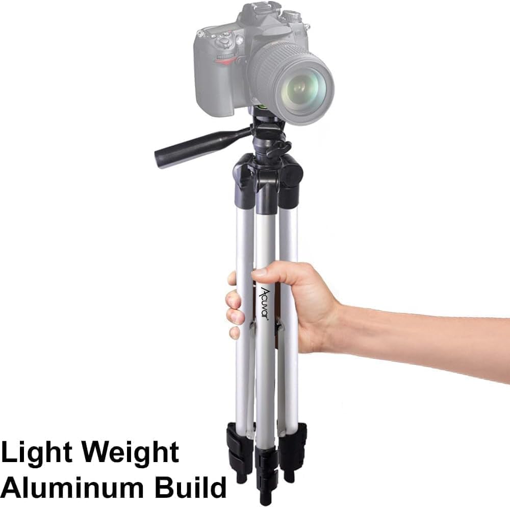 Acuvar 50 Inch 3-Way Lightweight Camera Tripod with Pan & Tilt Head Aluminum DSLR Tripod Stand with Quick Release Plate