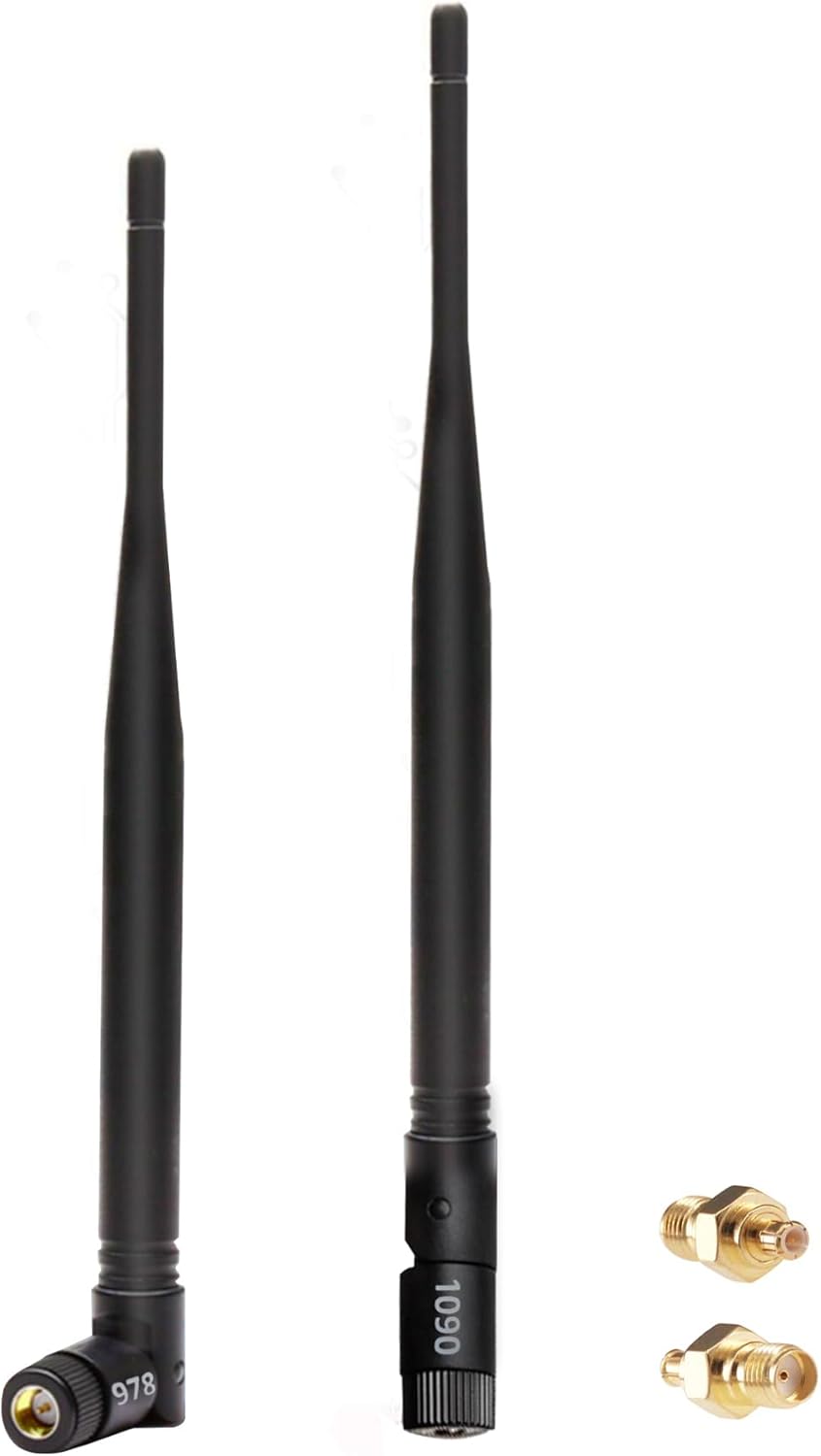 HzFitInc Set 1090MHz 978MHz 5dBi ADS-B Antenna Bundle - & High Gain Antenna with SMA Connector and MCX Adaptor