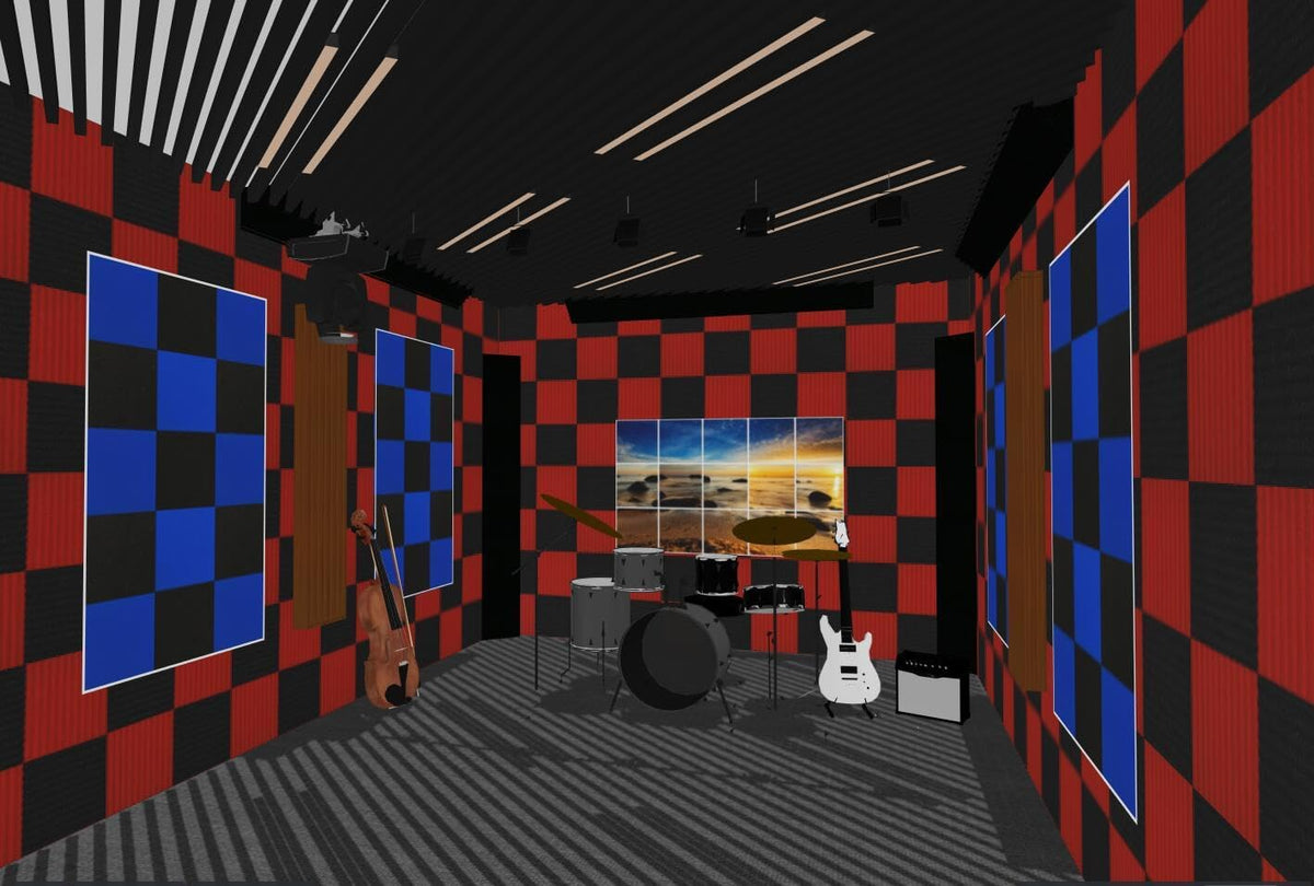 96 Pack Black/RED 12 "X 12 "X1" Acoustic Panels Studio Soundproofing Foam Wedge Tiles,