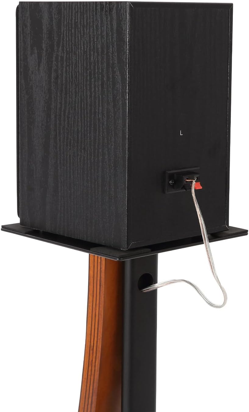 EXIMUS One Pair Fixed Height Universal Speaker Floor Stands with Real Wood - Cherry - 290 Series
