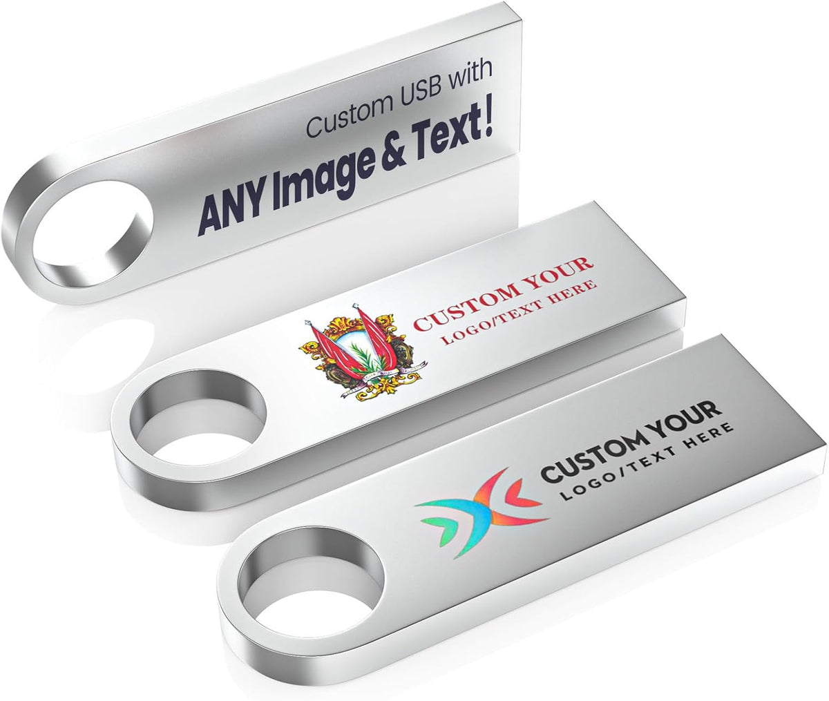Customizable Flash Drives 32GB, Wooolken Personalized USB 2.0 Thumb Drives 10/20/50/100 Pack, Logo Pendrive Custom Memory Stick USB Engraved Logo (Metal)