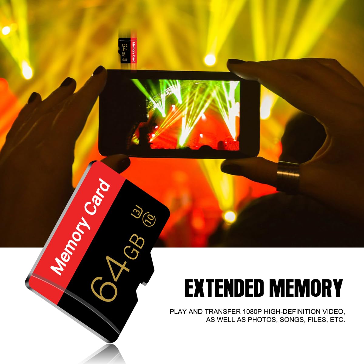 2 Pack Micro Memory Card 64 GB with Adapter, C10/U3/UHS-I/A1, TransFlash Card, TF Card for Camera, Smartphone, Tablet, Drone (Red 64GB *2)