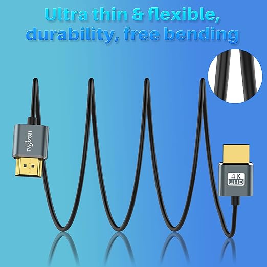 Twozoh Slim 4K HDMI Cable 10FT 5 Pack, Ultra Thin & Flexible Skinny HDMI to HDMI 2.0 Cord Support 4K/60HZ 18gbps Laptop, Monitor, PS5, PS4, Xbox One, Fire TV