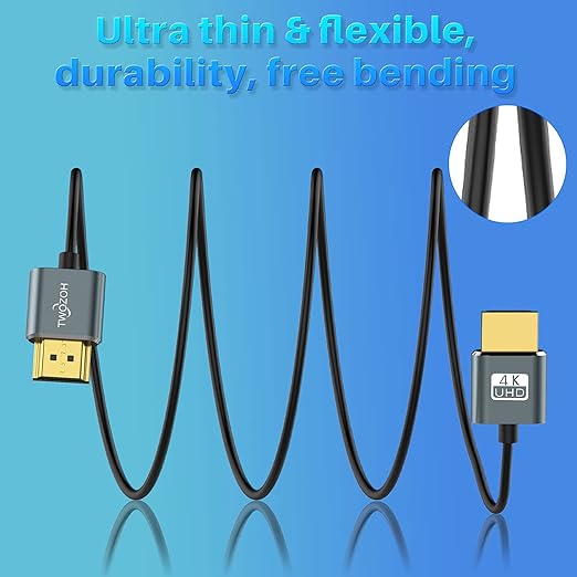 Twozoh Slim 4K Long HDMI Cable 15FT 5 Pack, Ultra Thin & Flexible Skinny HDMI to HDMI 2.0 Cord Support 4K/60HZ 18gbps Laptop, Monitor, PS5, PS4, Xbox One, Fire TV